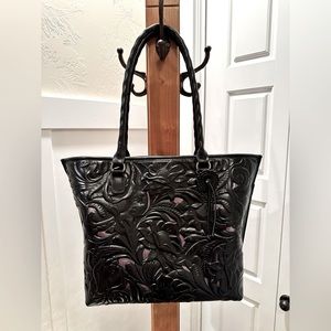 Patricia Nash Adeline Black Tooled Leather Tote Included dust bag! Beautiful!!
